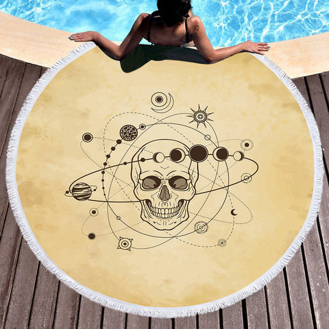 Image of Retro Skull Galaxy Sketch SWST4524 Round Beach Towel