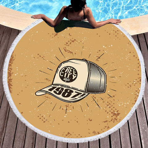 Image of Retro Cap - Free City Style 1987 SWST4525 Round Beach Towel