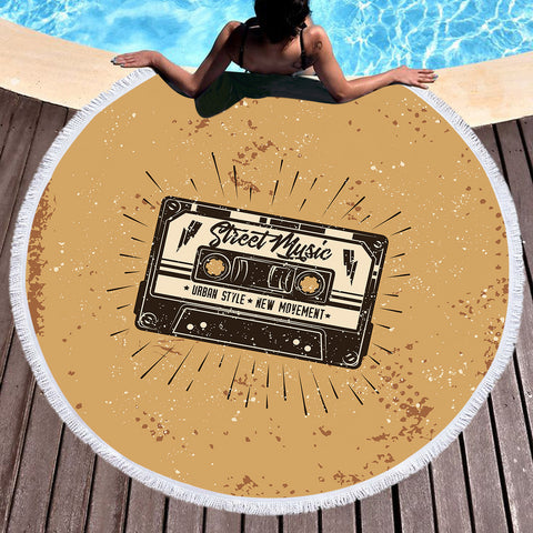 Image of Retro Cassette Street Music SWST4526 Round Beach Towel