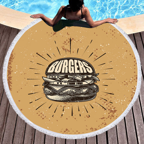 Image of Retro Cheeseburger Sketch SWST4528 Round Beach Towel