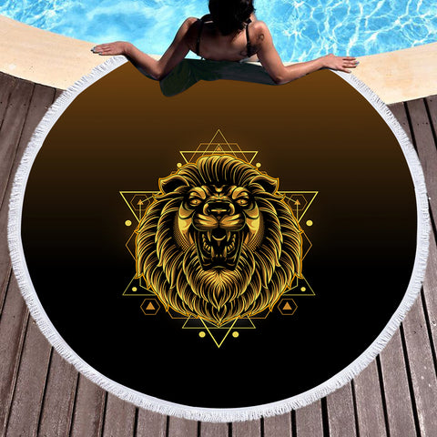 Image of Modern Golden Lion Zodiac Black Theme SWST4529 Round Beach Towel