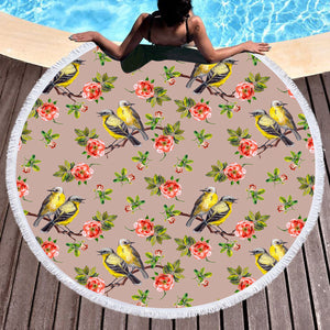 Couple Sunbird and Pink Flowers SWST4533 Round Beach Towel