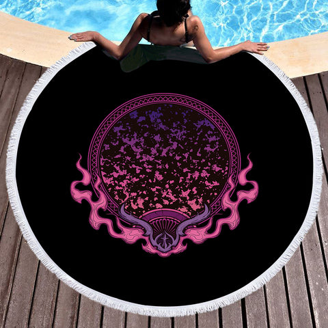 Image of Magic Dark Pink Fire Mirror SWST4537 Round Beach Towel