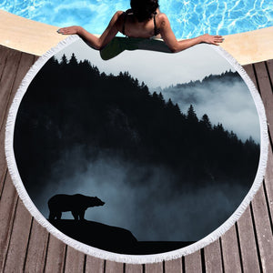 Black Scene High Forest Mountain Bear SWST4538 Round Beach Towel