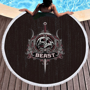 Skull Knife Beast Metal Logo Black Theme SWST4540 Round Beach Towel