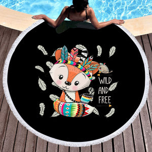 Cute Cartoon Aztec Fox - Wild & Free SWST4541 Round Beach Towel