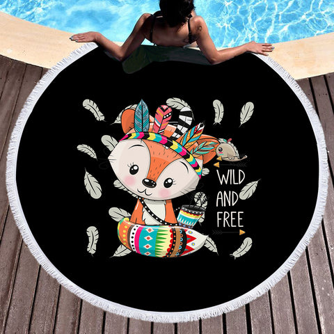 Image of Cute Cartoon Aztec Fox - Wild & Free SWST4541 Round Beach Towel