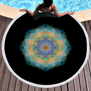Magic Colorful Lotus Mandala SWST4542 Round Beach Towel