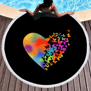 Colorful Faded Butterfly Heart Shape SWST4543 Round Beach Towel