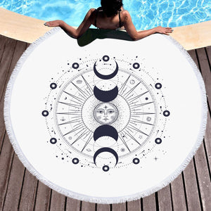 Sun Face Moon Column Zodiac SWST4544 Round Beach Towel