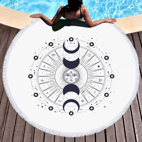 Image of Sun Face Moon Column Zodiac SWST4544 Round Beach Towel
