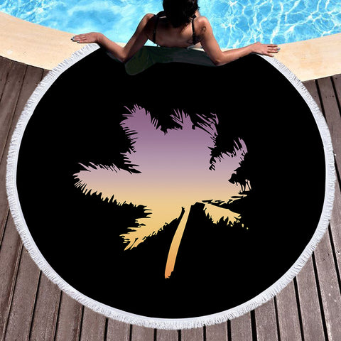 Image of Gradient Purple Yellow Coconut Plant Shape SWST4546 Round Beach Towel