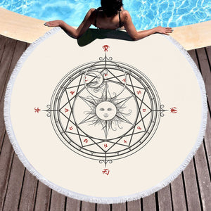 Sun Moon Sign Zodiac Compass SWST4579 Round Beach Towel