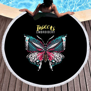 Colorful Butterfly Embroidery Effect SWST4583 Round Beach Towel