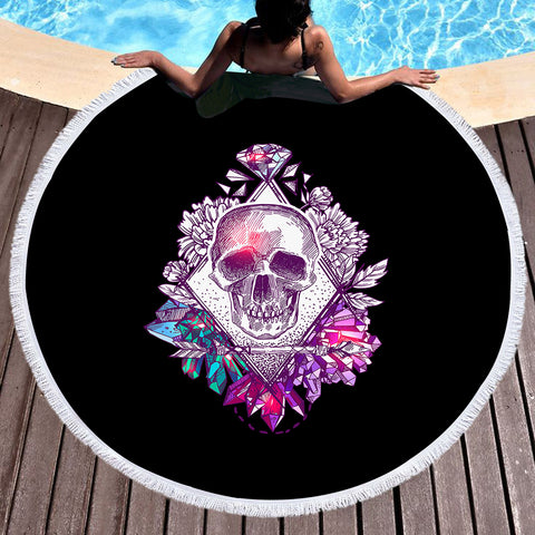 Image of Vintage Skull Purple Diamon Sketch SWST4584 Round Beach Towel
