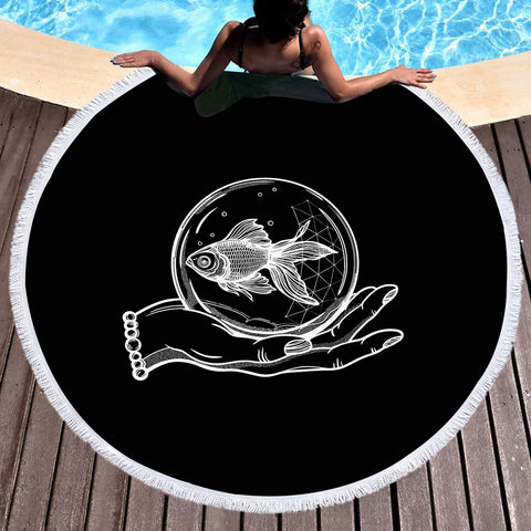 Image of Hand Holding Fish SWST4589 Round Beach Towel