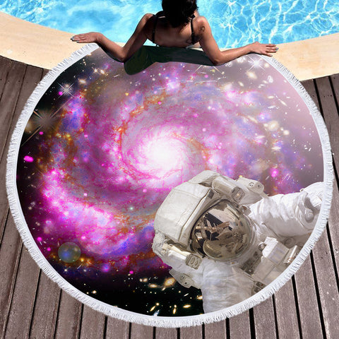 Image of Pink Purple Galaxy Astronaut Theme SWST4591 Round Beach Towel