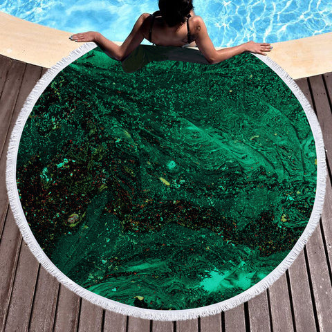 Image of Dark Green Waves Theme SWST4593 Round Beach Towel