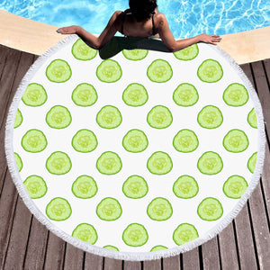 Multi Cucumber White Theme SWST4594 Round Beach Towel