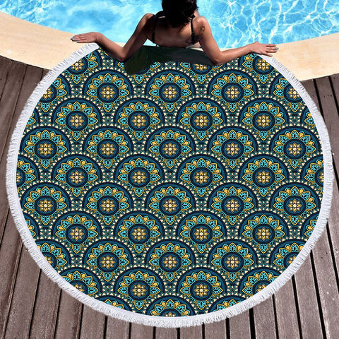 Image of Multi Vintage Mandala Full Screen SWST4595 Round Beach Towel