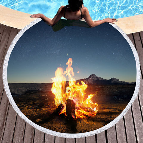 Image of Burning Wood In The Desert SWST4599 Round Beach Towel