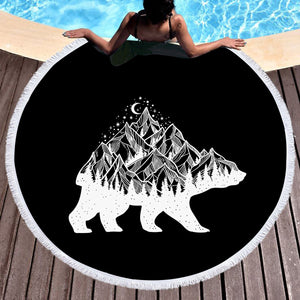 B&W Night Mountain On The Bear Sketch SWST4600 Round Beach Towel