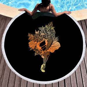 Gradient Yellow & Orange Lady In The Flowers SWST4602 Round Beach Towel