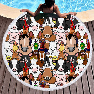 Cute Animals Drawing Full Screen SWST4604 Round Beach Towel