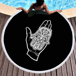B&W Tattoo Hand Illustration SWST4606 Round Beach Towel