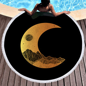 Golden Half Moon Landscape Illustration SWST4637 Round Beach Towel