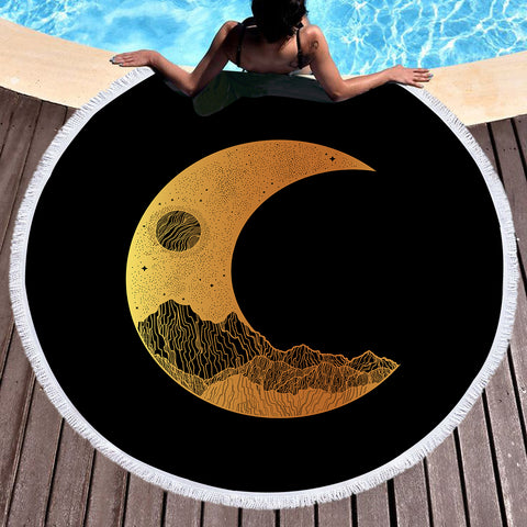 Image of Golden Half Moon Landscape Illustration SWST4637 Round Beach Towel