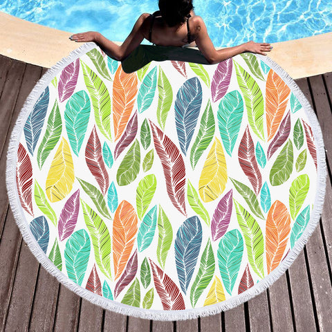 Image of Multi Colorful Feather SWST4640 Round Beach Towel