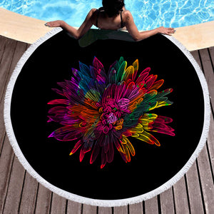 Big Colorful Flower Black Theme SWST4641 Round Beach Towel