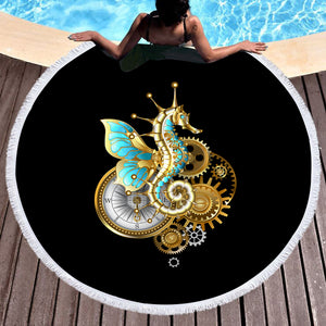 Golden Hippocampus Robot SWST4642 Round Beach Towel