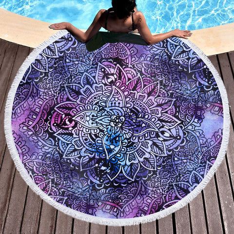 Image of Purple Mandala Matrix SWST4646 Round Beach Towel