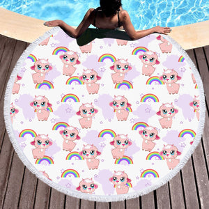 Cute Alapaca Rainbow Monogram SWST4647 Round Beach Towel