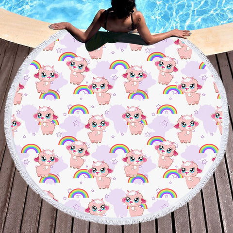 Image of Cute Alapaca Rainbow Monogram SWST4647 Round Beach Towel