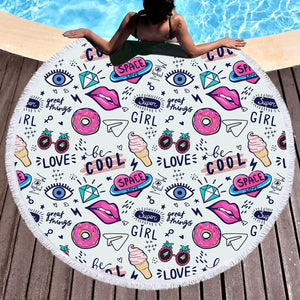 Multi Mini Hand Sketch SWST4651 Round Beach Towel