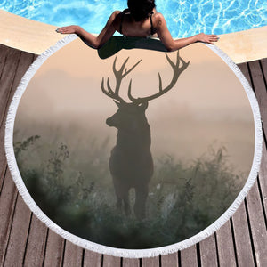 Faded Deer In Forest SWST4654 Round Beach Towel