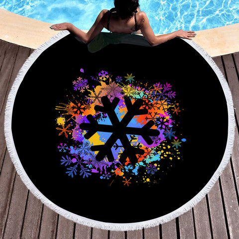 Image of Colorful Spray Snowflake SWST4655 Round Beach Towel