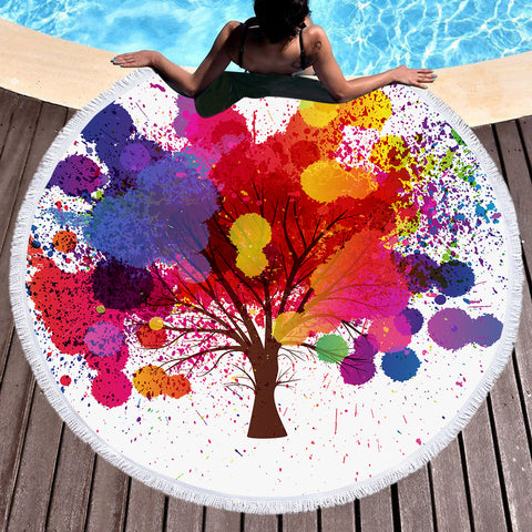 Image of Colorful Splash Big Tree SWST4657 Round Beach Towel