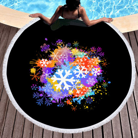 Image of Multi Color White Snowflake SWST4661 Round Beach Towel