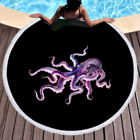 Image of Dark Purple Octopus SWST4662 Round Beach Towel