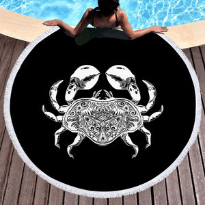 B&W Tattoo Crab SWST4663 Round Beach Towel