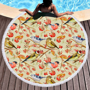 Flowers & Sunbirds Cream Theme SWST4664 Round Beach Towel