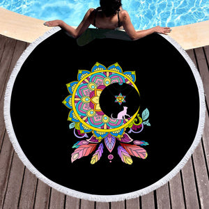 Half Moon Mandala Dream Catcher SWST4665 Round Beach Towel