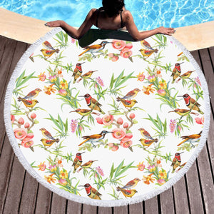 Brown Sunbirds & Pink Flowers SWST4731 Round Beach Towel