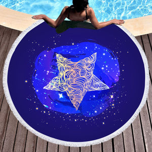 Yellow Curve Star White Dot Blue Theme SWST4734 Round Beach Towel