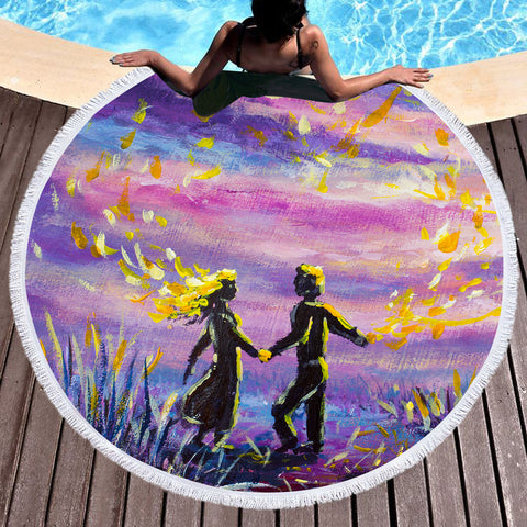 Image of Watercolor Beautiful Love Scene Purple Theme SWST4736 Round Beach Towel