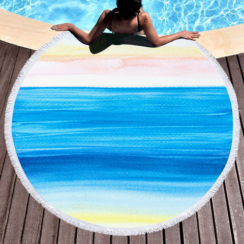Image of Watercolor Gradient White Blue SWST4741 Round Beach Towel